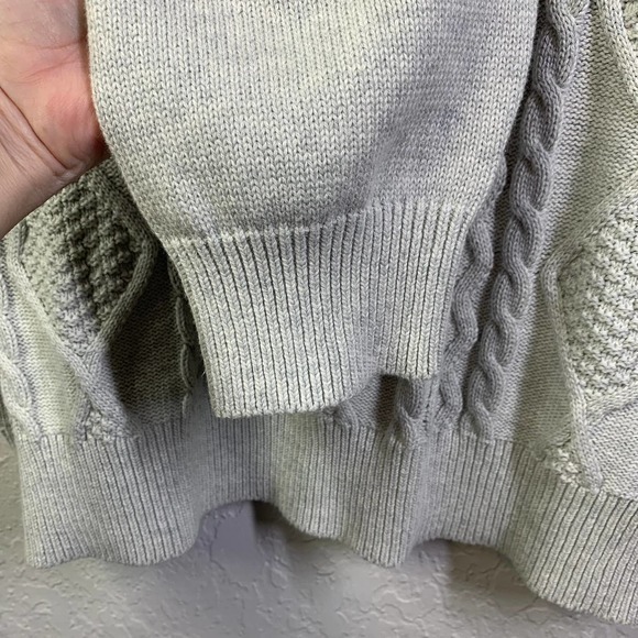 IZOD Sweater Light Grey Cotton Cable Knit Preppy Irish Ski Crew Neck- NWT - Picture 8 of 13